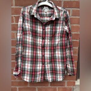LL Bean Men's Small Plaid Regular Flannel Shirt Slightly Fitted Cotton Linen
